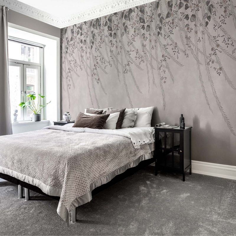 'Lush Foliage' chinoiserie wallpaper by Diane Hill for Rebel Walls in a bedroom lifestyle photo