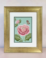 Diane Hill's original chinoiserie painting 'Antique Dog Rose' in a gold frame on a plain white background