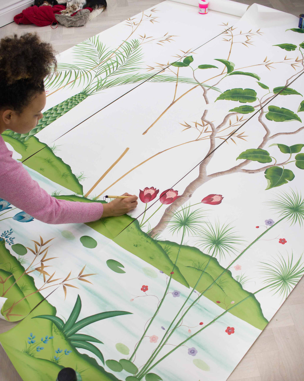 Composing a stunning design created exclusively for Osborne & Little for their Empyrea range, featuring blue herons, palm trees and rambling botanicals. Mirage has been designed exclusively for Osborne & Little by Diane Hill and Joanna Charlotte.
