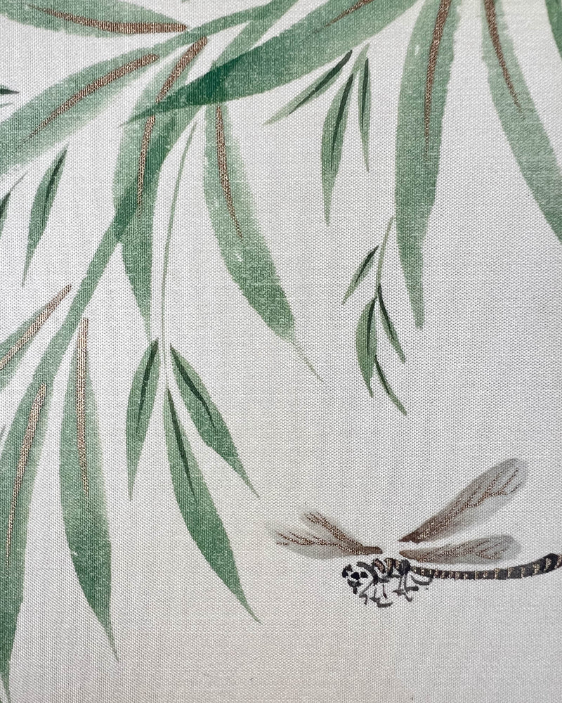 Close-up of the detailing on the foliage and dragonfly featured in Diane Hill's original chinoiserie painting 'Dragonfly And Foliage (A)'