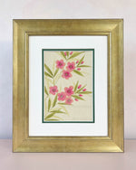 Diane Hill's original chinoiserie painting 'Oleander Pink' in a gold frame on a plain white background