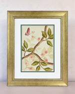Diane Hill's original chinoiserie painting 'Twining Daisies' in a gold frame on a plain white background