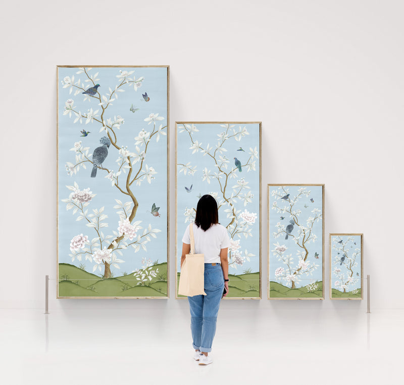 size scale for Blue and white chinoiserie wall art panels 