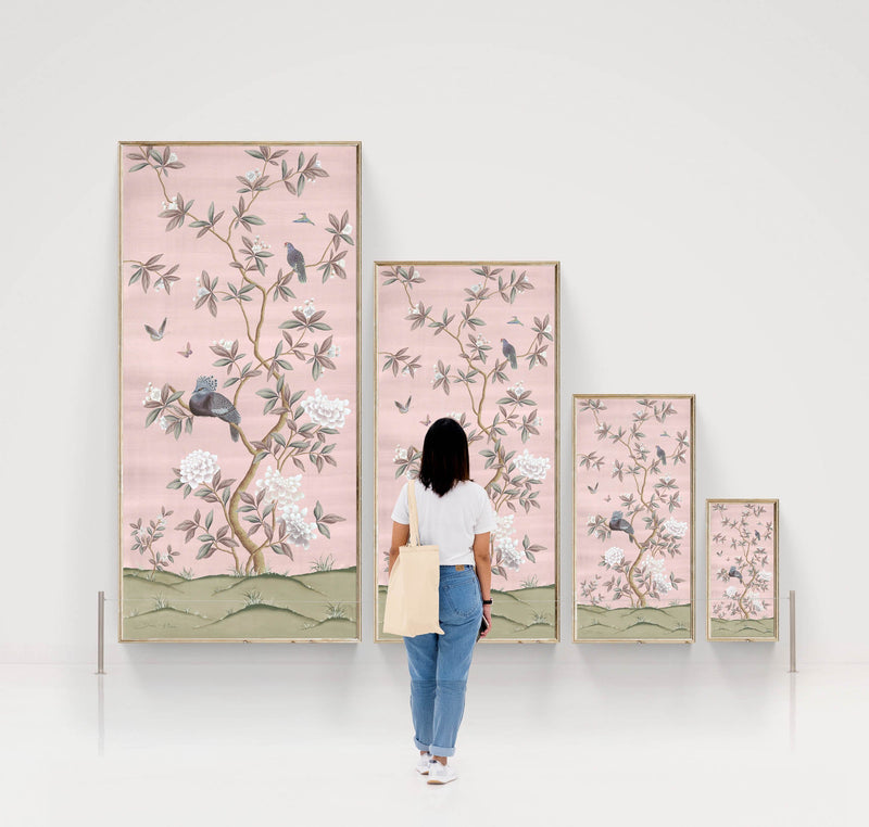 size scale for pink and white chinoiserie wall art panels