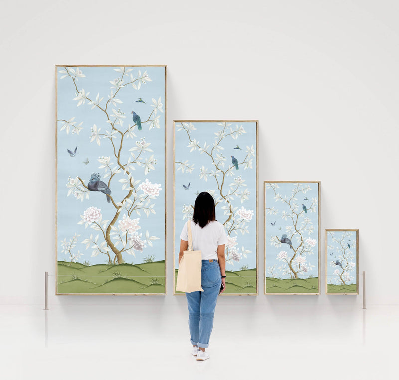 size scale for Blue and white chinoiserie wall art panels