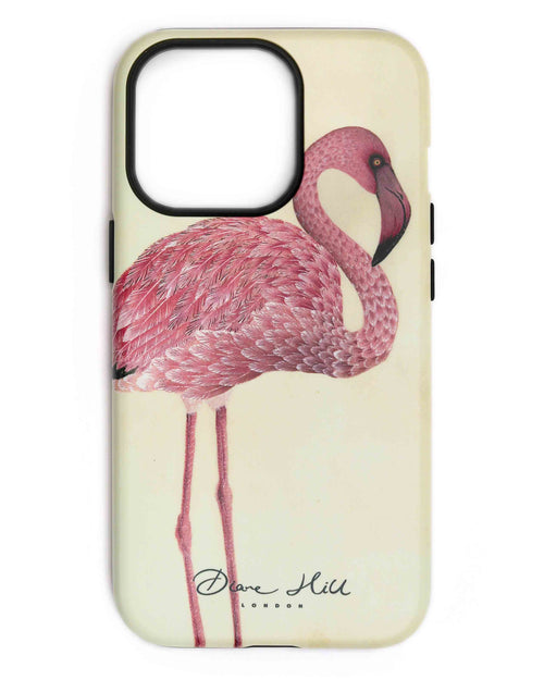 Luxury phone case featuring vintage style botanical pink flamingo 