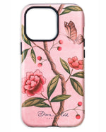 pink luxury phone case featuring vintage style butterfly and flower branch