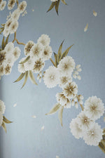 grey floral chinoiserie wallpaper with white flowers