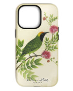 Luxury phone case featuring vintage style botanical bird on tree branch with flowers