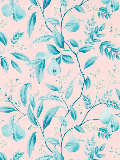 Marie wallpaper - Rose/Lagoon colourway, Botanical wallpaper, Floral, Wall decor, Mural wallpaper