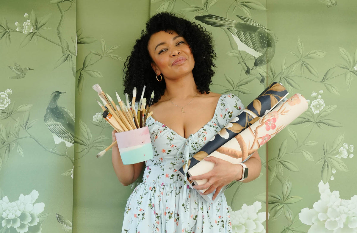 Diane Hill with chinoiserie wallpaper collection for Rebel Walls