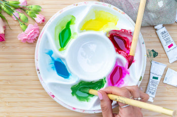 Gouache paint in palette