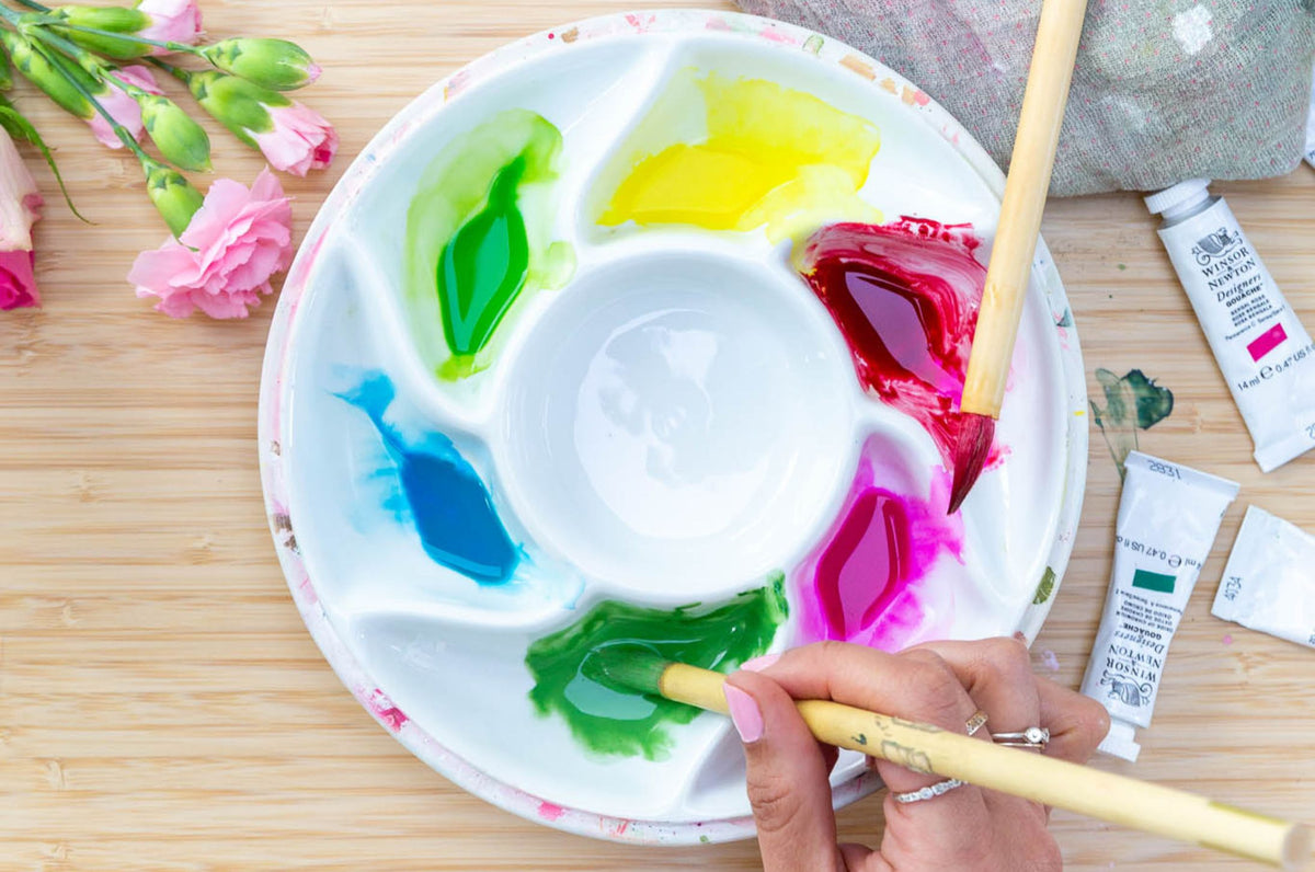 Gouache paint in palette