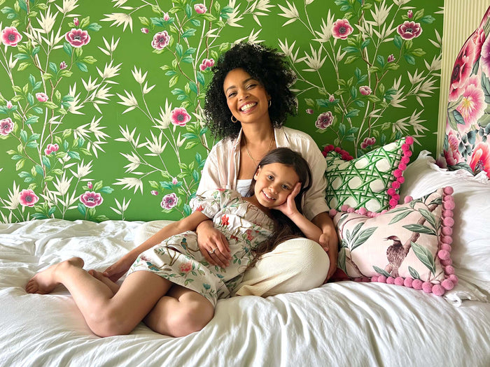Diane Hill and daughter in maximalist chinoiserie room