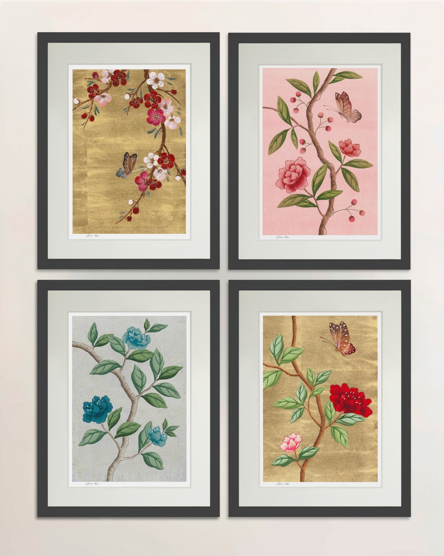 Set of 4 framed floral store prints