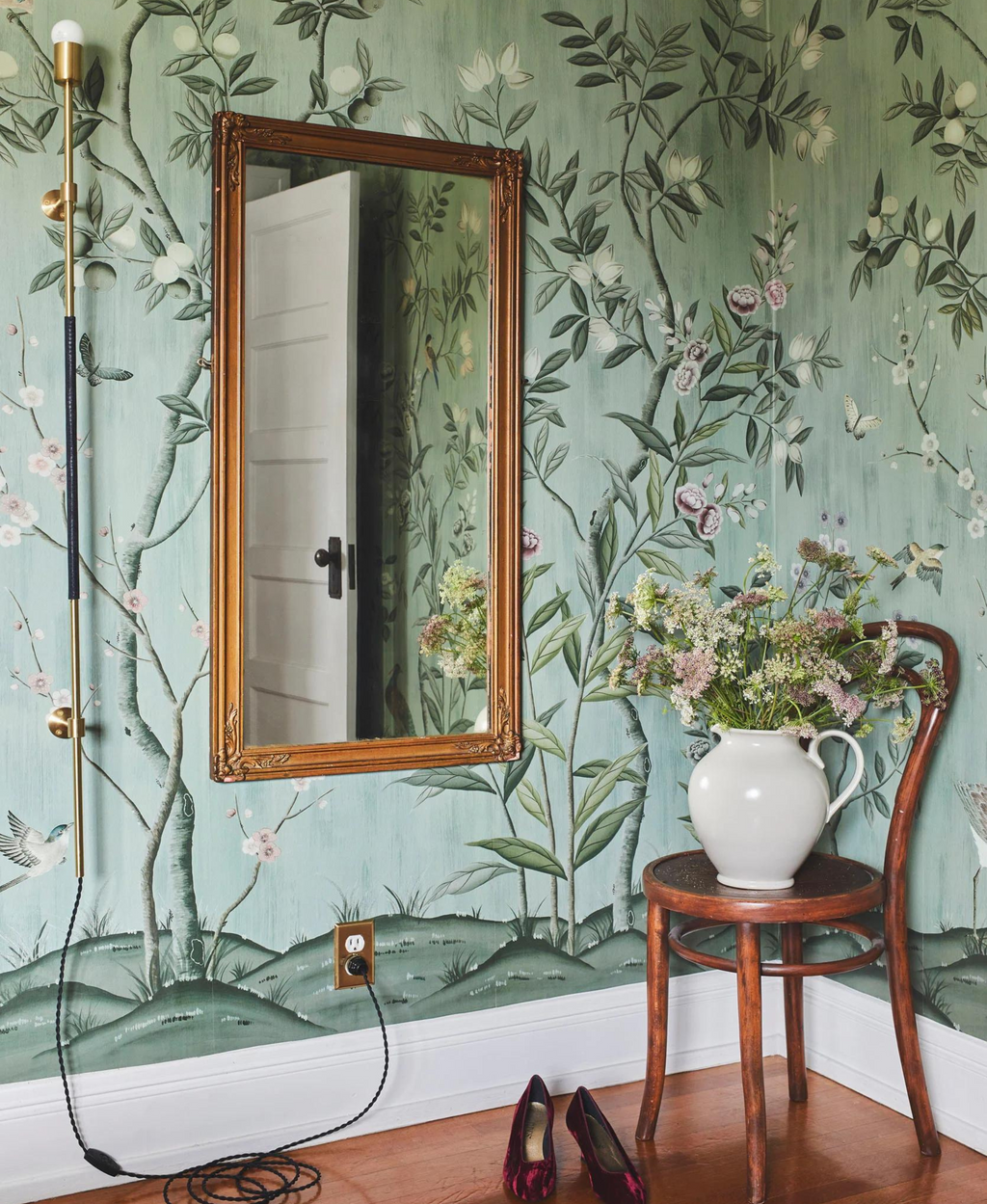 Diane Hill's 'Chinoiserie Chic' wallpaper design for Rebel Walls featured in blogger Em Henderon's home