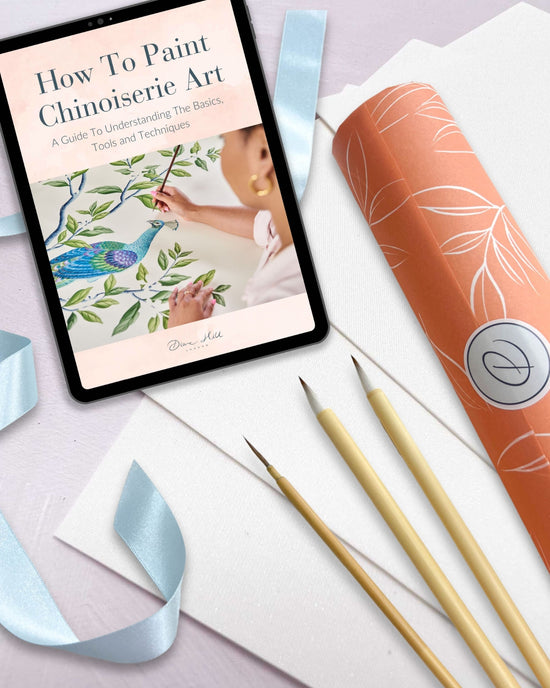 Learn how to paint Chinoiserie art DIY starter painting set includes chinese brushes and silk paper as well as how to paint chinoiserie art e-book learn to paint chinese wallpaper style art