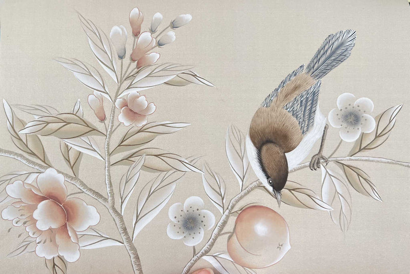 Bird & Peach Chinoiserie Original Painting
