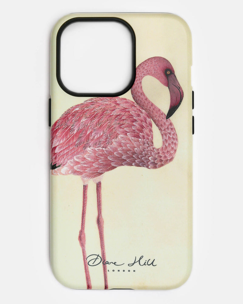 Luxury phone case featuring vintage style botanical pink flamingo