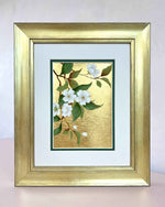 Diane Hill's original chinoiserie painting 'Gold White Flora (A)' in a gold frame on a plain white background