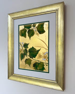 Diane Hill's original luxury gold leaf nature green vintage chinoiserie painting watercolour painting gouache painting watercolor gouache Chinese painting style botanical painting original artwork collectable art
