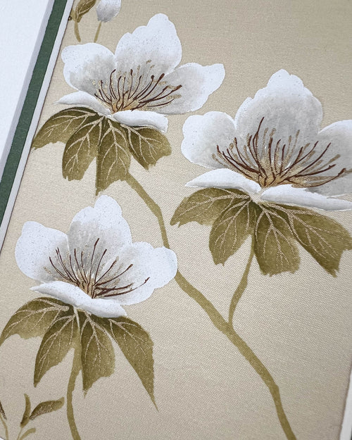 Close-up of the detailing on the flowers featured in Diane Hill's original chinoiserie painting 'Tonal Roses'