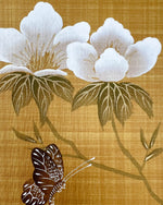 Close-up of the detailing on the butterfly and flowers featured in Diane Hill's original chinoiserie painting 'Umber Garden (A)'