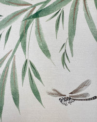 Close-up of the detailing on the foliage and dragonfly featured in Diane Hill's original chinoiserie painting 'Dragonfly And Foliage (A)'