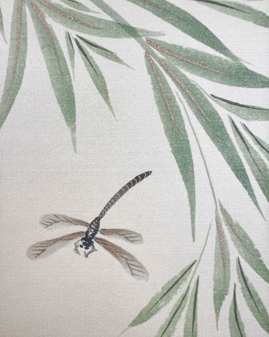 Close-up of the detailing on the foliage and dragonfly featured in Diane Hill's original chinoiserie painting 'Dragonfly And Foliage (B)'