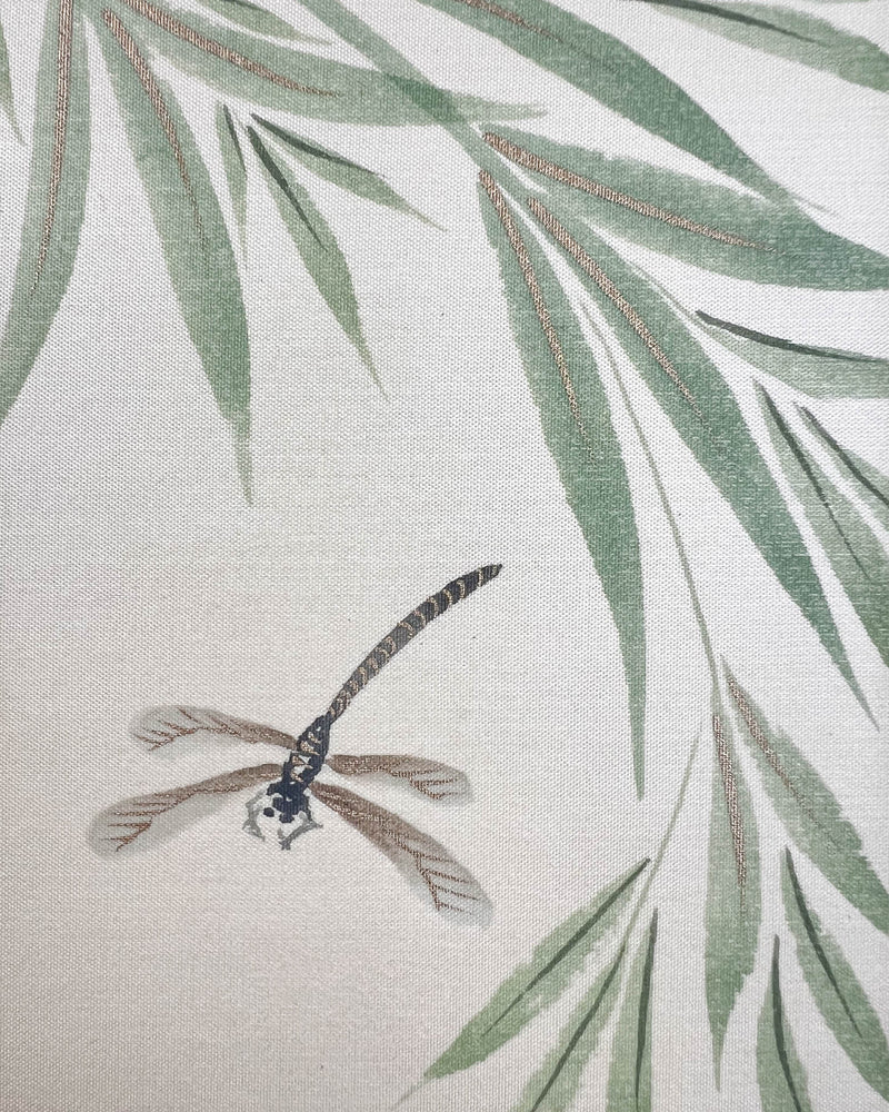 Close-up of the detailing on the foliage and dragonfly featured in Diane Hill's original chinoiserie painting 'Dragonfly And Foliage (B)'
