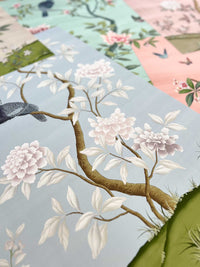 close up of colourful vintage style botanical chinoiserie art prints