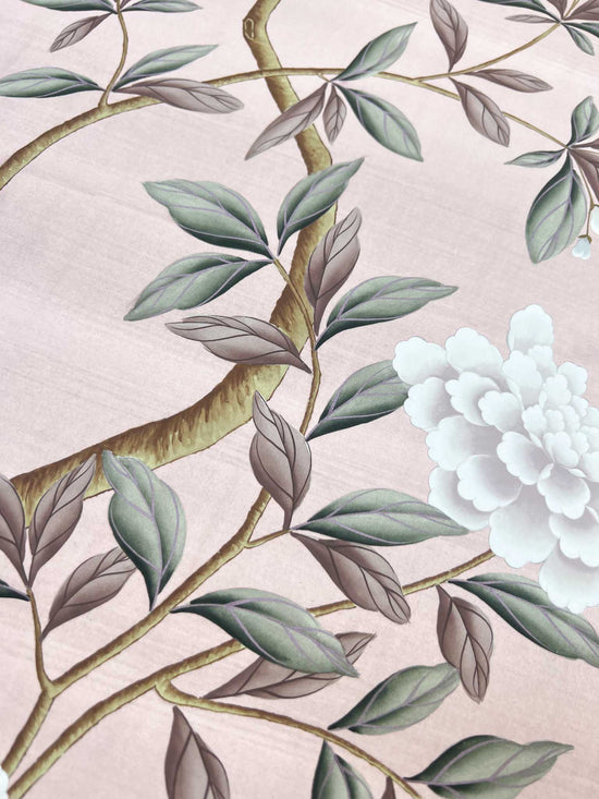 close up of pink vintage style botanical chinoiserie art print