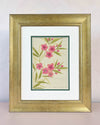 Diane Hill's original chinoiserie painting 'Oleander Pink' in a gold frame on a plain white background