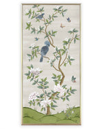 white neutral beige vintage floral chinoiserie wall art panel print with flowers and birds, chinoiserie chic wallpaper panel home decor, Chinese style illustration