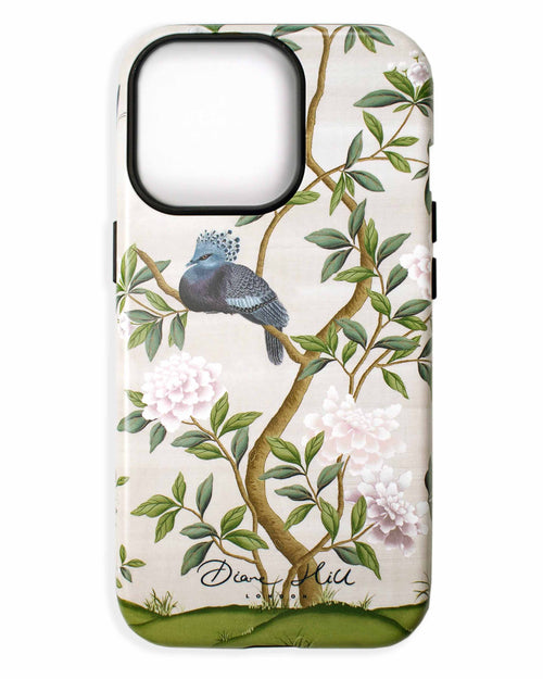 luxury white vintage style floral botanical phone case containing neutral chinoiserie design 'Pearly gates' by Diane Hill