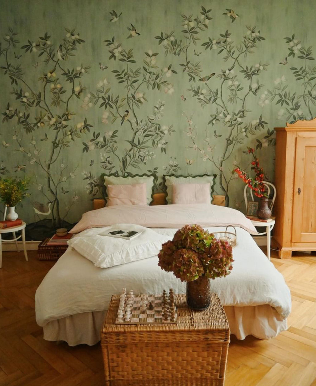 Diane Hill's 'Chinoiserie Chic' wallpaper design for Rebel Walls featured in influencer Tim Labenda home