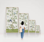 size scale for white neutral beige vintage floral chinoiserie wall art panel print with flowers and birds, chinoiserie chic wallpaper panel home decor, Chinese style illustration