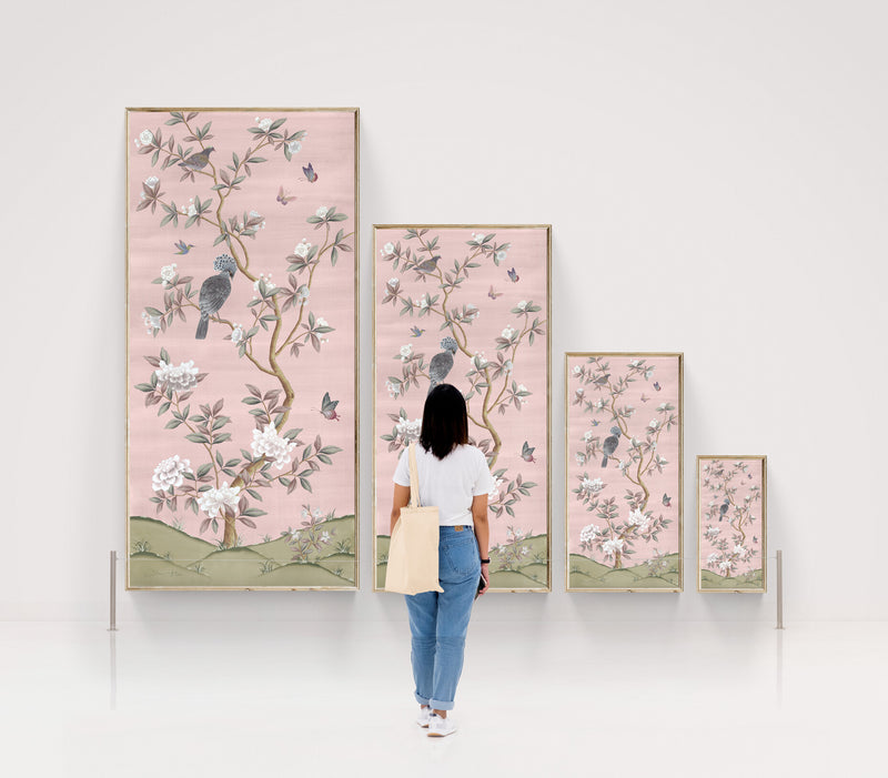 size scale for pink and white chinoiserie wall art panels