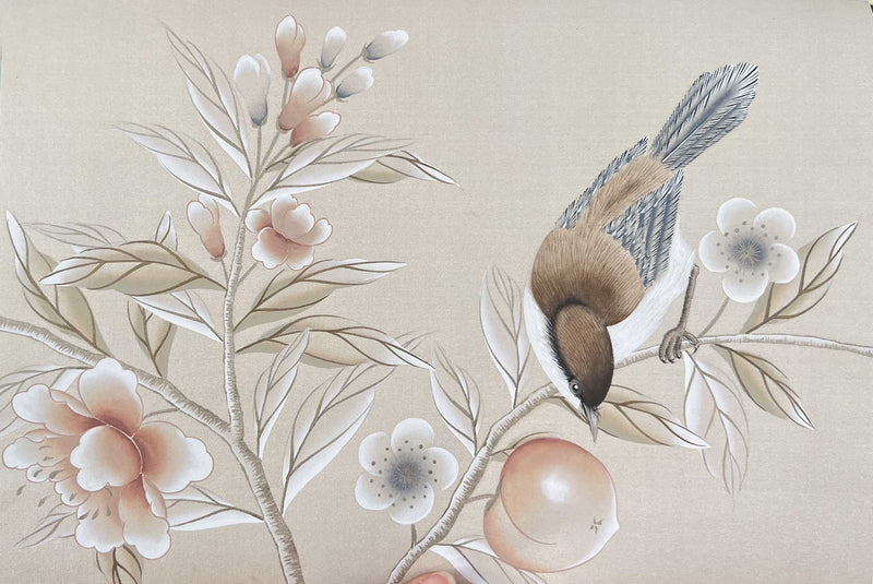 Bird & Peach Chinoiserie Original Painting - Diane Hill