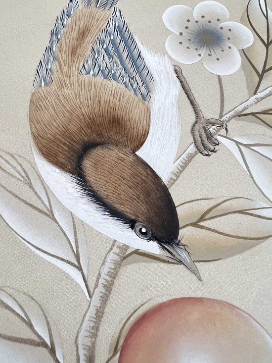 Bird & Peach Chinoiserie Original Painting - Diane Hill