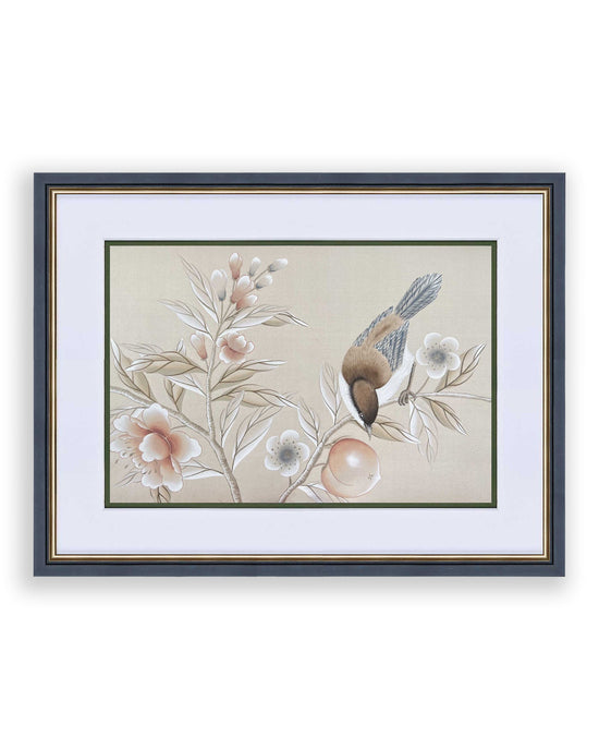 Bird & Peach Chinoiserie Original Painting - Diane Hill