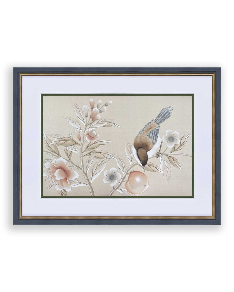 Bird & Peach Chinoiserie Original Painting - Diane Hill