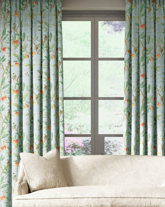 Ella Cotton Linen Fabric - Sky/Fig Leaf/Nectarine - Diane Hill