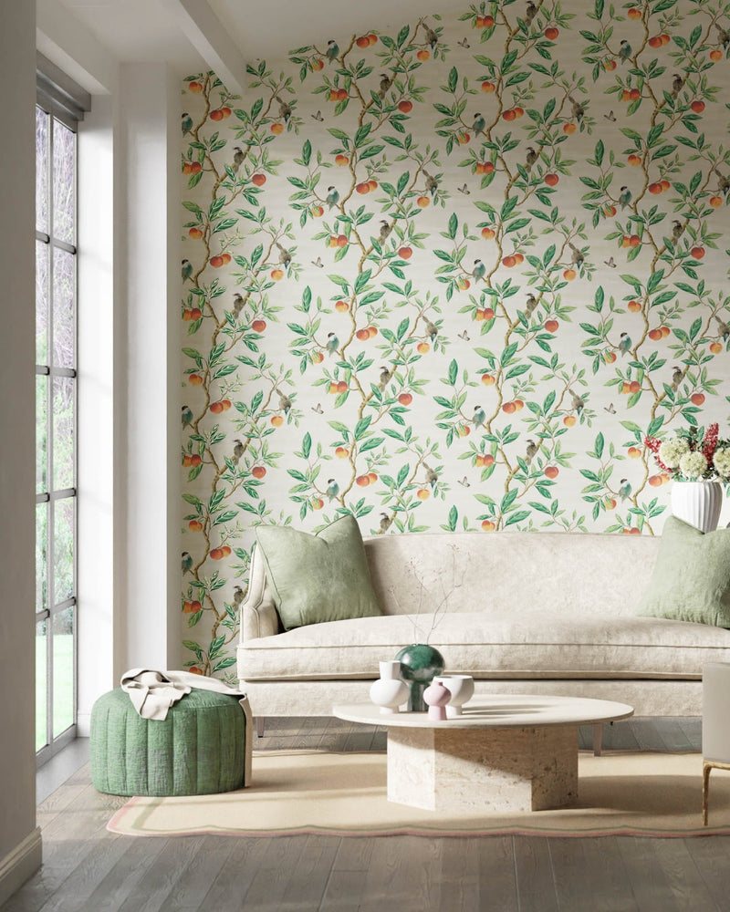 Ella wallpaper - Fig Blossom/Fig Leaf/Nectarine - Diane Hill
