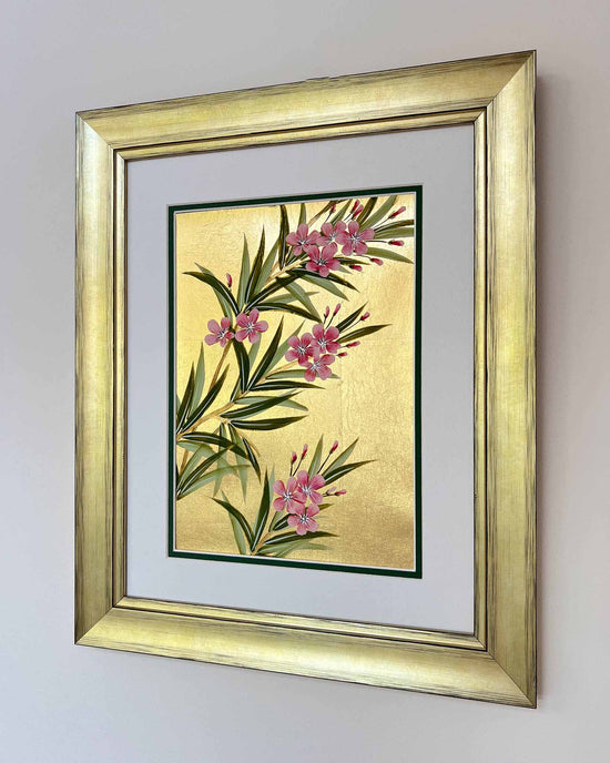 Gold And Pink Blooming Oleander (A) Original Painting - Diane Hill