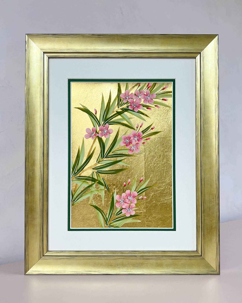 Gold And Pink Blooming Oleander (A) Original Painting - Diane Hill