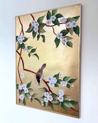 Gold Bird And Blossom Branches Original Painting - Diane Hill