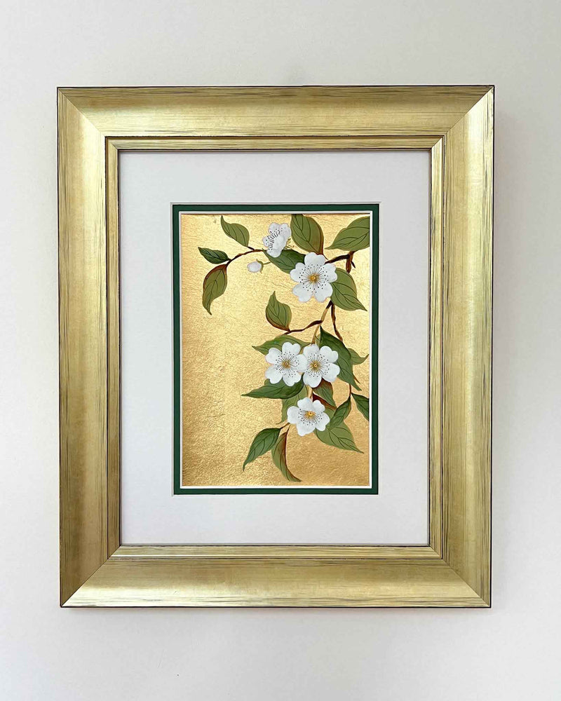 Gold White Flora (B) Original Painting - Diane Hill