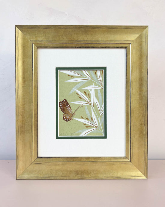 Green Butterfly And Bamboo Original Painting - Diane Hill