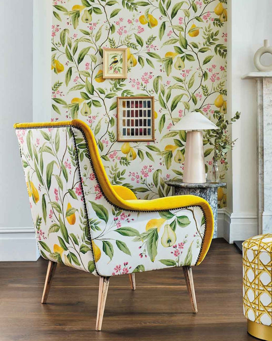 Marie Cotton Satin Fabric - Fig leaf/Honey/Blossom - Diane Hill